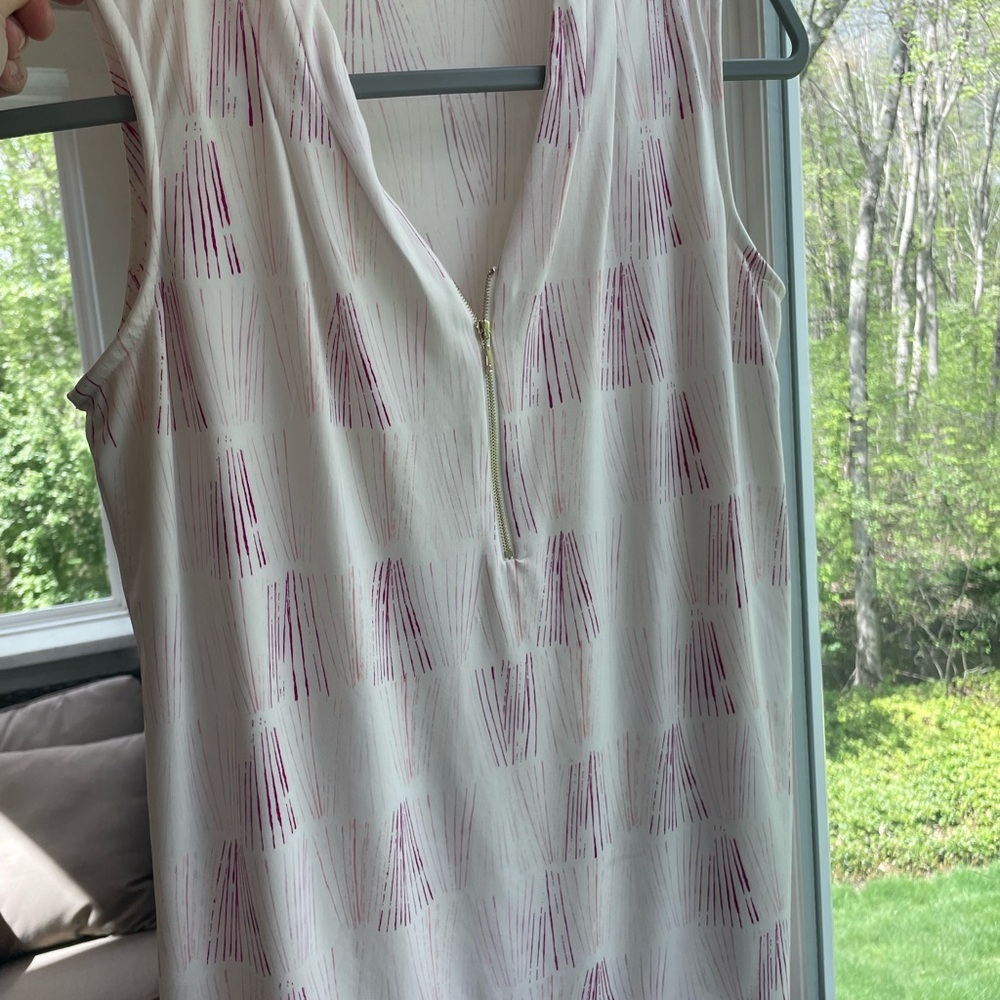 White and Pink Sleeveless Dress with Zipper